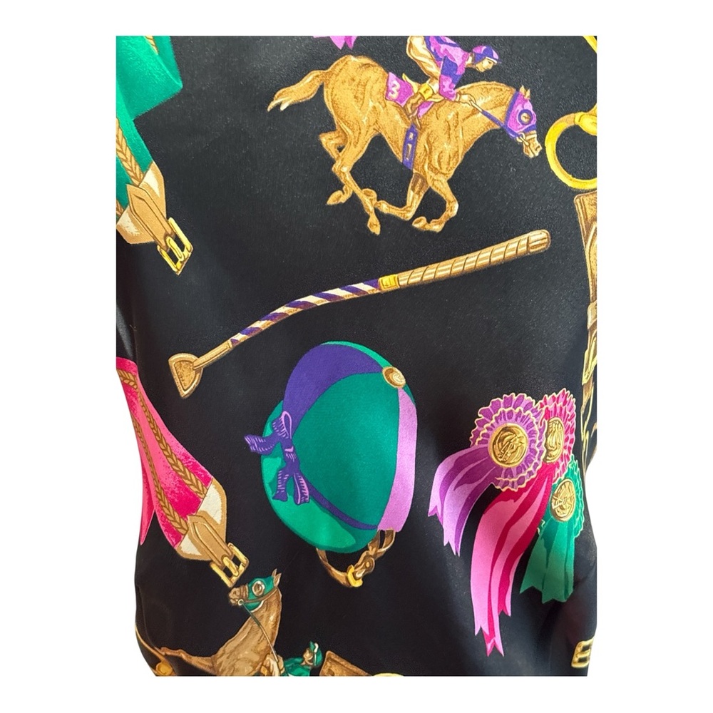 LAUREN RALPH LAUREN BLACK & GOLD EQUESTRIAN SLEEVELESS V-NECK BLOUSE SZ 20W - Picture 6 of 7